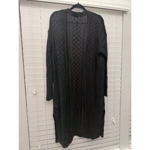 NWOT Black Open Knit Long Cardigan Duster Women XL Lightweight Boho